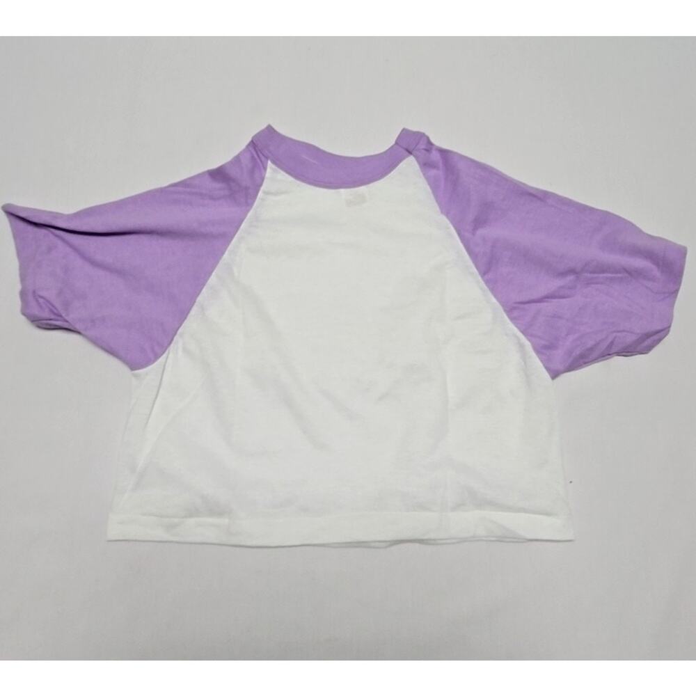Vintage White Purple Cropped T-Shirt Sportswear USA Made Womens Medium 80s Tee